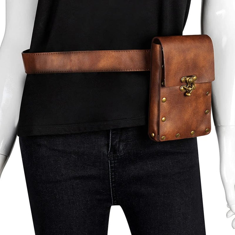 SUMGOGO Belt Pouch Purse Renaissance Costume Accessories LARP Cosplay Waist Bag Fanny Pack Hiking Festival Casual Daypack (Brown) - Image 2